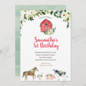 グリーンリーホワイトフローラファーム1st誕生日招待状 招待状 (正面/裏面)
