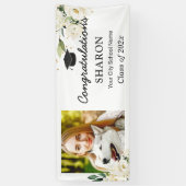 グリーンリーホワイトローズフローラ卒業パーティラージ 横断幕 (縦)