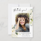 グリーンリーホワイトローズフローラ卒業写真 サンキューカード (正面)
