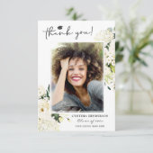 グリーンリーホワイトローズフローラ卒業写真 サンキューカード (スタンド正面)