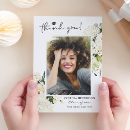 グリーンリーホワイトローズフローラ卒業写真 サンキューカード