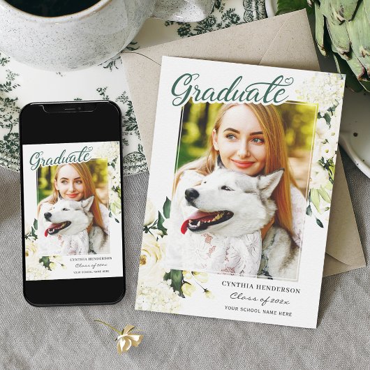 グリーンリーホワイトローズフローラ卒業 案内状