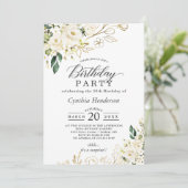 グリーンリーホワイトローズフローラ成人誕生日パーティー 招待状 (スタンド正面)