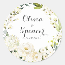 グリーンリーホワイトローズフローラ結婚式用シール ラウンドシール