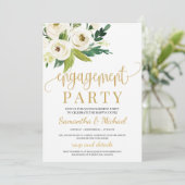 グリーンリーホワイトローズフローラ金ゴールド婚約 招待状 (スタンド正面)