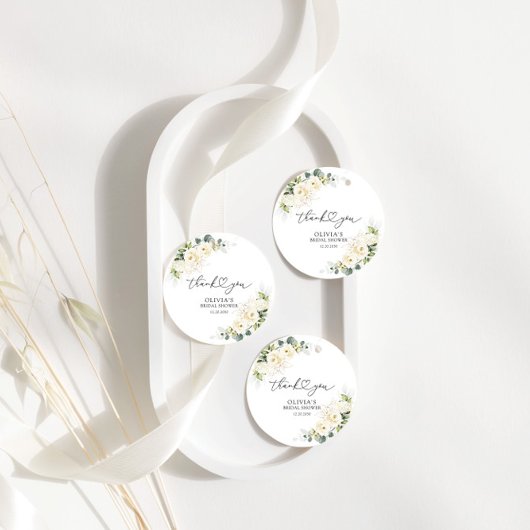 グリーンリーホワイトローズブライダルシャワーギフトラベル フェイバータグ