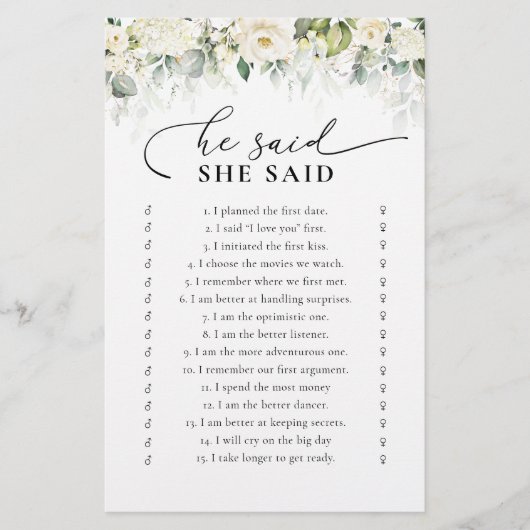 グリーンリーホワイトローズブライダルシャワーゲーム (正面)