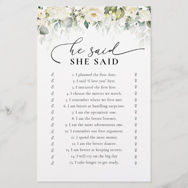 グリーンリーホワイトローズブライダルシャワーゲーム (正面)