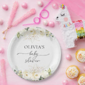 グリーンリーホワイトローズベビーシャワー紙プレート ペーパープレート (パーティー)