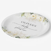 グリーンリーホワイトローズベビーシャワー紙プレート ペーパープレート (アングル)