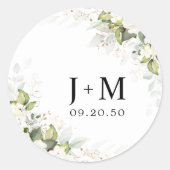 グリーンリーホワイトローズ結婚ズクラシックラウンドステッカー ラウンドシール (正面)