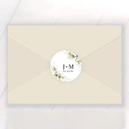 グリーンリーホワイトローズ結婚ズクラシックラウンドステッカー ラウンドシール