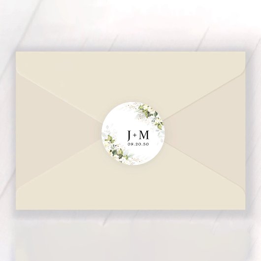 グリーンリーホワイトローズ結婚ズクラシックラウンドステッカー ラウンドシール