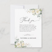 グリーンリーホワイトローズ結婚ズフラットサンキューカード サンキューカード (正面)