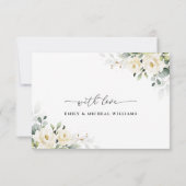 グリーンリーホワイトローズ結婚ズフラットサンキューカード サンキューカード (裏面)