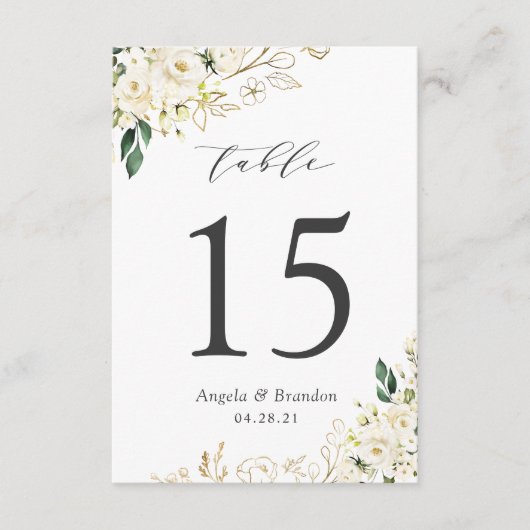 グリーンリーホワイトローズ結婚フローラのテーブル番号 出欠カード (正面)
