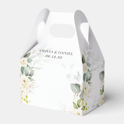 グリーンリーホワイトローズ結婚式の引き出物ボックス フェイバーボックス (正面サイド)