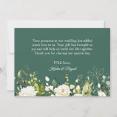 グリーンリーホワイトローズ金ゴールド結婚フローラ サンキューカード (裏面)