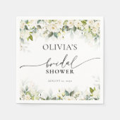 グリーンリーホワイトローゼスブライダルシャワーナプキンス スタンダードカクテルナプキン (正面)