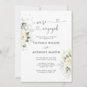 グリーンリーホワイトローゼス婚約パーティ招待状 セーブザデート (正面)