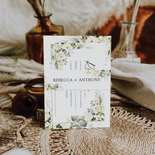 グリーンリーホワイトローゼス結婚式招待状ベリーバンド 招待状ベリーバンド