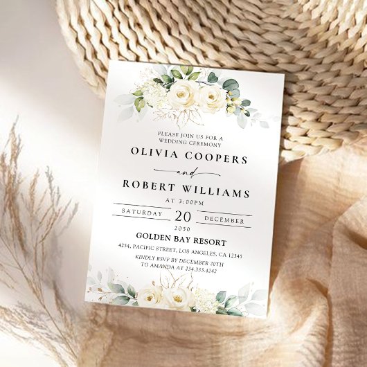 グリーンリーホワイトローゼス結婚式招待状 招待状