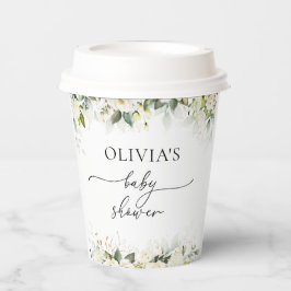 グリーンリーホワイトローゼベビーシャワー紙カップ 紙コップ