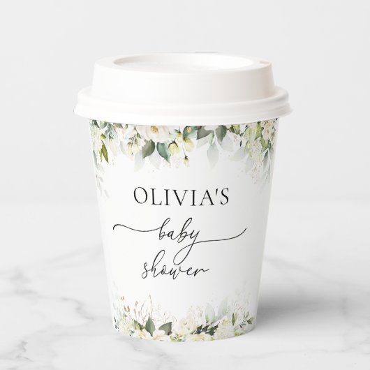 グリーンリーホワイトローゼベビーシャワー紙カップ 紙コップ (正面)
