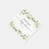 グリーンリーホワイトローゼベビーシャワー紙ナプキンス スタンダードカクテルナプキン (角)