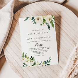 グリーンリーホワイト秋スペインのフローラ結婚ズ 招待状