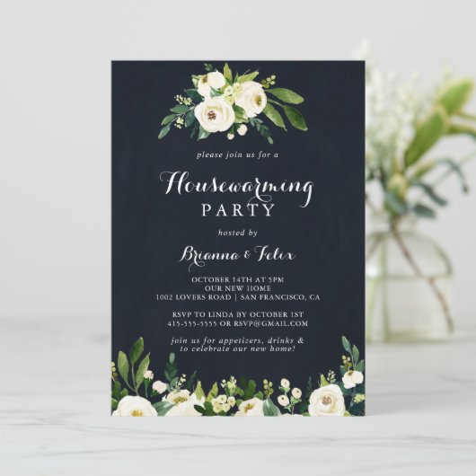 グリーンリーホワイト秋フローラ引っ越し祝いパーティーパーティー 招待状 (スタンド正面)