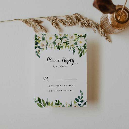 グリーンリーホワイト秋フローラ書道RSVP 出欠カード