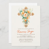 グリーンリーボタニカルクロスバプテスマ招待状 招待状 (正面/裏面)