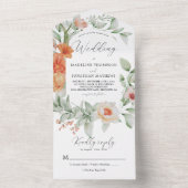 グリーンリーボタニカルフローラセージグリーンピーチ結婚ズ オールインワン招待状 (内側)