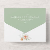 グリーンリーボタニカルフローラセージグリーンピーチ結婚ズ オールインワン招待状 (裏面)