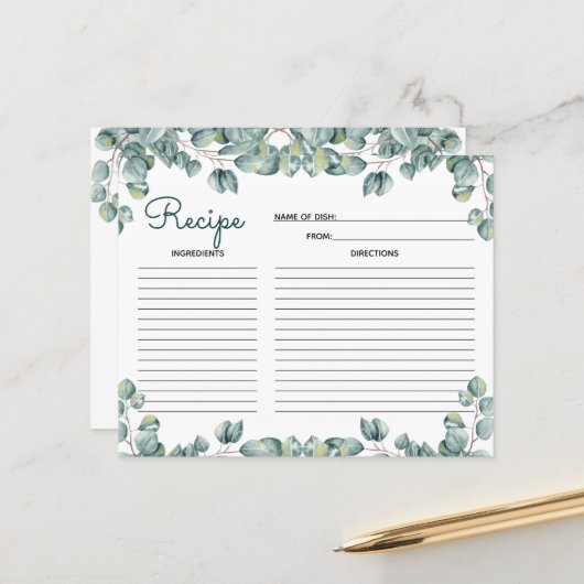 グリーンリーボタニカルブライダルシャワーレシピカード (正面/裏面インサイチュ)