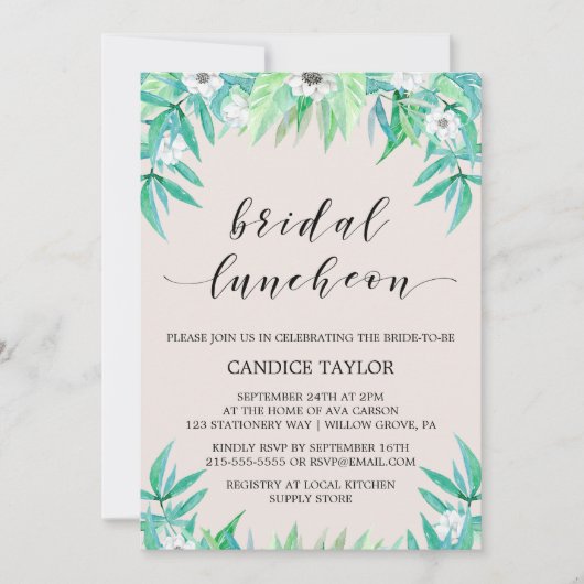 グリーンリーボタニカルリース&フラワーブライダルルンチョン 招待状 (正面)