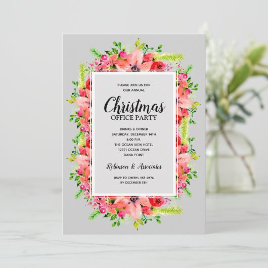 グリーンリーポインセティアスフローラクリスマス招待状 (スタンド正面)