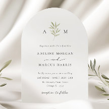 グリーンリーミニマルオリーブブランチ結婚式招待状