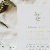 グリーンリーミニマルオリーブブランチ結婚式招待状 箔招待状