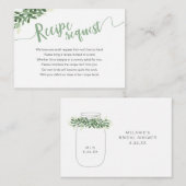 グリーンリーメイソンジャーブライダルシャワーレシピリクエスト エンクロージャーカード (正面/裏面)