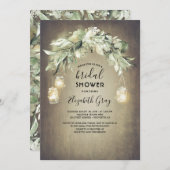 グリーンリーメイソンジャールライト素朴ブライダルシャワー 招待状 (正面/裏面)