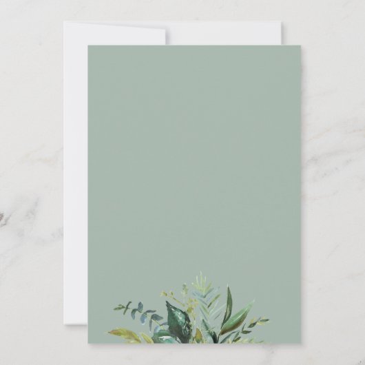 グリーンリーモダンカリフ結婚ァイズブレックファースト 招待状 (裏面)