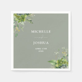 グリーンリーモダンフローラセージ結婚グリーン スタンダードカクテルナプキン