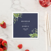 グリーンリーモダンフローラネイビ結婚ーブルズ スタンダードカクテルナプキン (インサイチュ)