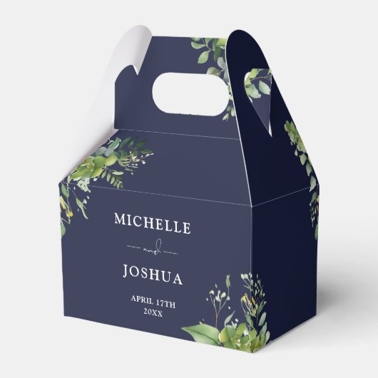 グリーンリーモダンフローラネイビ結婚ーブルズ フェイバーボックス (裏面サイド)