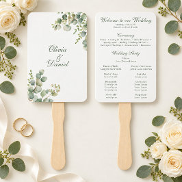 グリーンリーモダンユーカリ結婚式 プログラム ハンドファン
