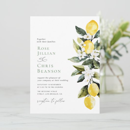 グリーンリーモダンレモンフローラウェディング 招待状 (スタンド正面)