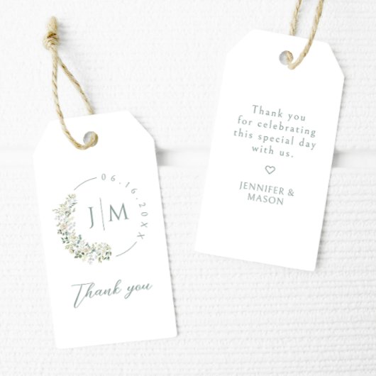 グリーンリーモノグラムサンキュー結婚式の引き出物ラベル ギフトタグ