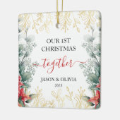 グリーンリーモノリンフラワー初めてのクリスマスの統合 セラミックオーナメント (左)